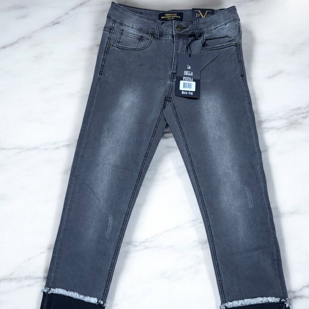 Versace 19V69 Italia Grey Jeans Stretch Skinny Cuffed Crop For Woman Size 29 - Picture 2 of 8